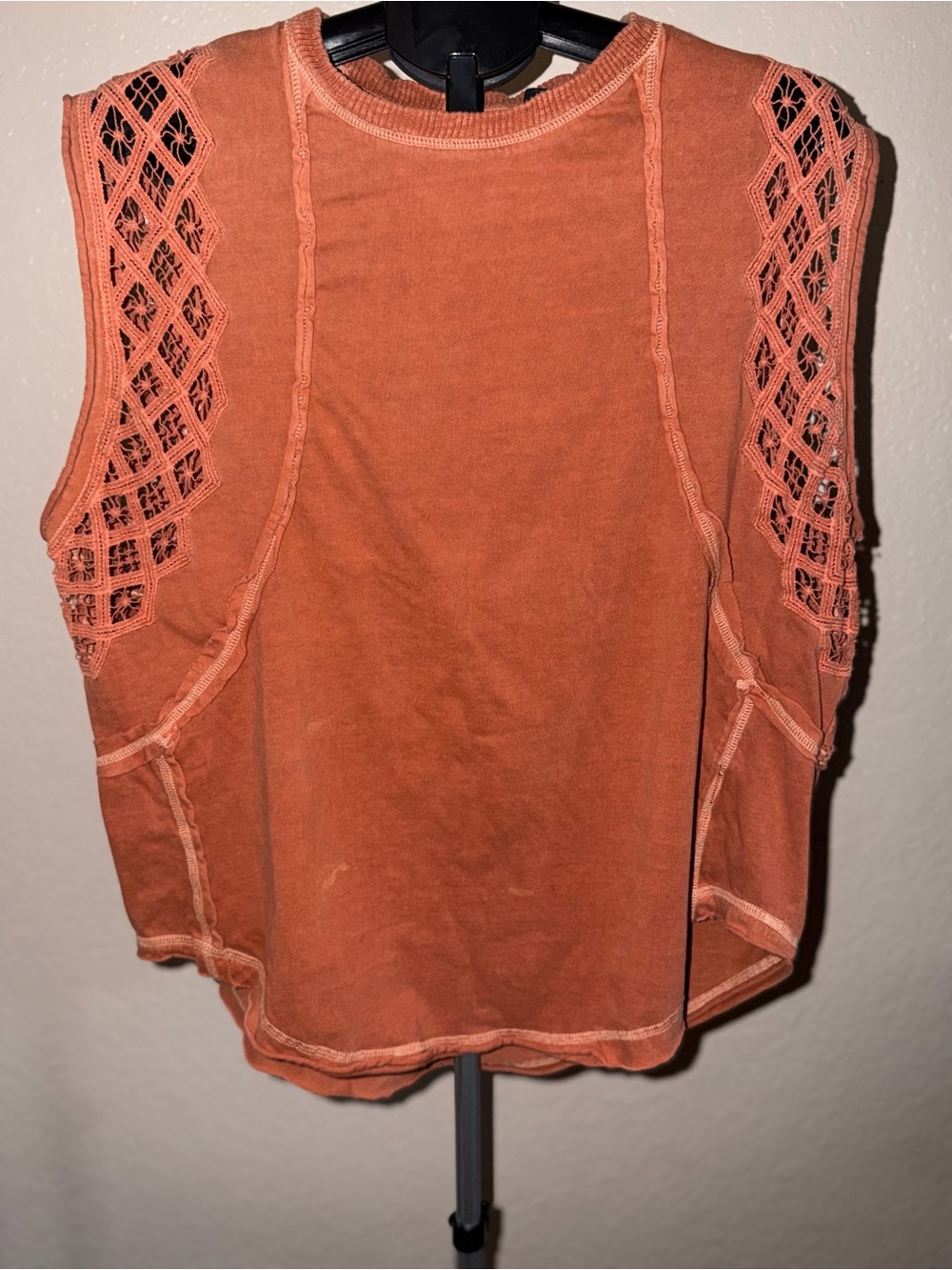 Free People Burnt Orange Crochet-Detail Tank